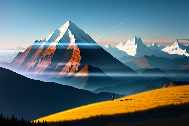 Bergtoppen onder de blauwe lucht en witte wolken natuurbehang achtergrondfotografie