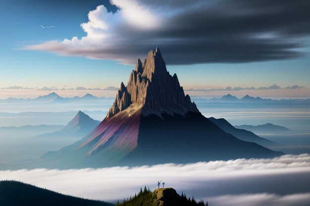 Foto bergtoppen onder de blauwe lucht en witte wolken natuurbehang achtergrondfotografie
