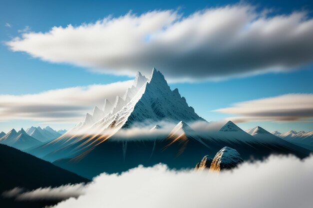 Bergtoppen onder de blauwe lucht en witte wolken natuurbehang achtergrondfotografie