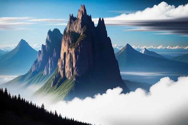 Foto bergtoppen onder de blauwe lucht en witte wolken natuurbehang achtergrondfotografie