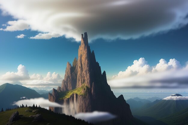 Bergtoppen onder de blauwe lucht en witte wolken natuurbehang achtergrondfotografie