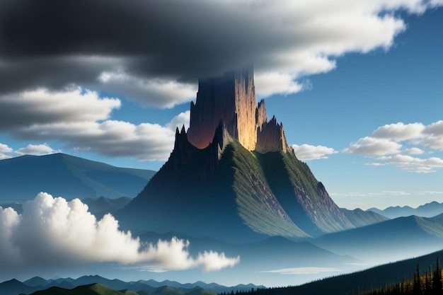 Foto bergtoppen onder de blauwe lucht en witte wolken natuurbehang achtergrondfotografie