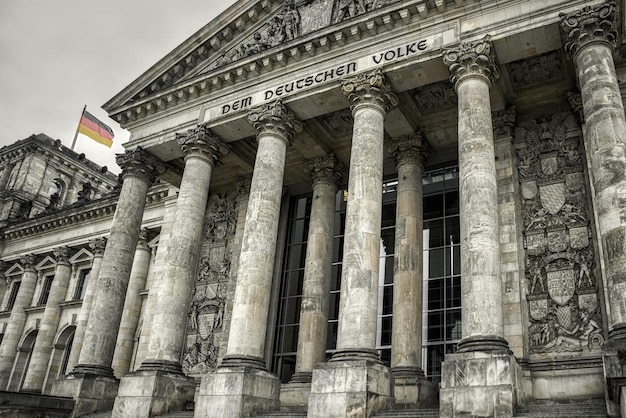 Berlin Germany April 8 2017 Reichstag building with German flag in city Berlin