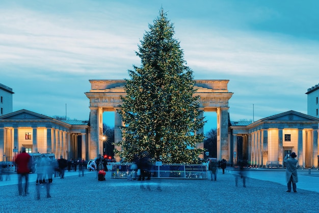 Berlin, Germany - December 9, 2017: Brandenburg Gate Building in Berlin, in Germany. Illuminated at night