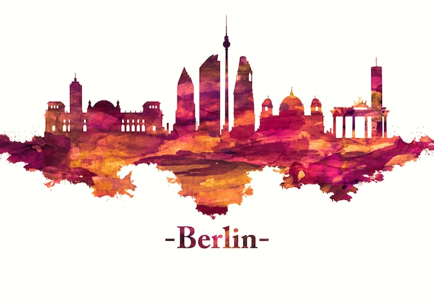 Berlin Germany skyline in Red