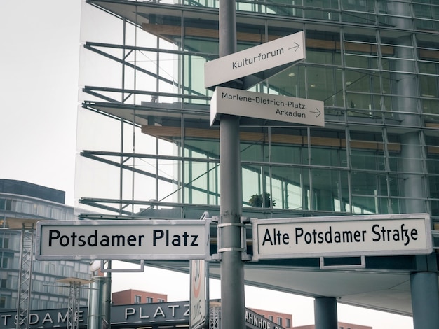 Berlin Potsdamer Platz corner with urban road signs