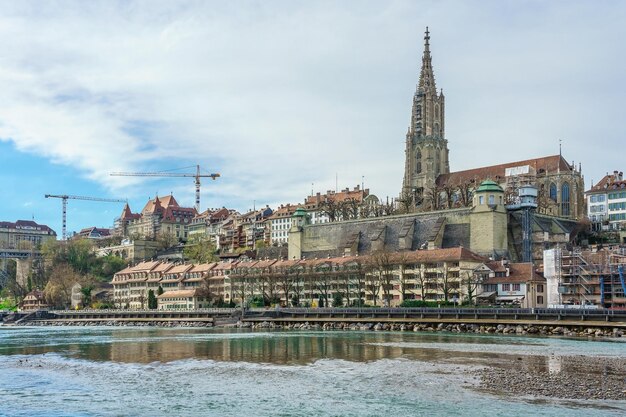 BERN SWITZERLAND APRIL 10 2018 Panoramic view on the magnificent old town of Bern capital of Switzerland