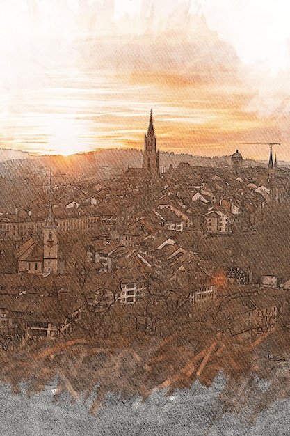 Photo bern switzerland color pencil landscape