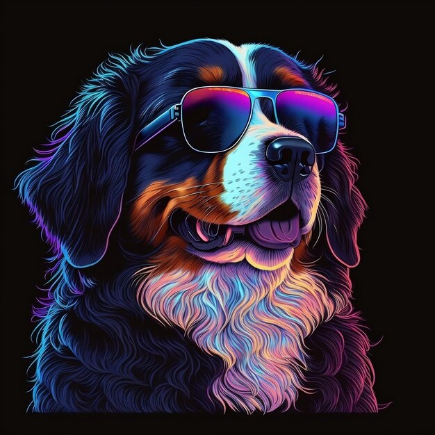 Photo bernese dog blue in sunglasses