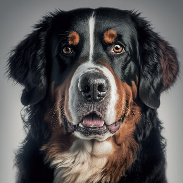 Bernese mountain dog studio portrait as domestic herder pet in ravishing detail