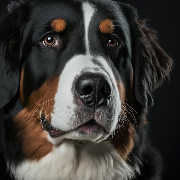 Bernese mountain dog studio portrait as domestic herder pet in ravishing detail