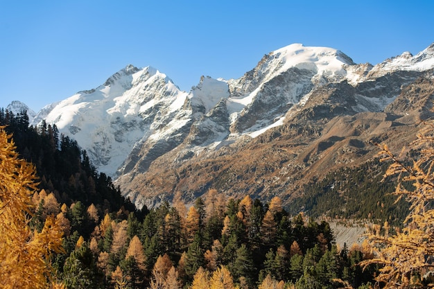 Bernina Peak in the Swiss Alps in autumn