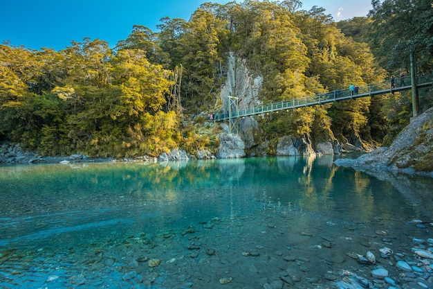 Beroemde attractie Blue Pools Haast Pass Nieuw-Zeeland Zuidereiland