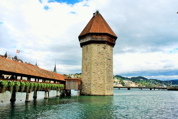 Beroemde Kapelbrug in Luzern op een mooie zomerdag Zwitserland