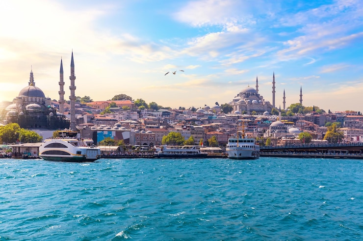 Foto beroemde rustem pasha moskee en suleymaniye moskee bosporus istanbul