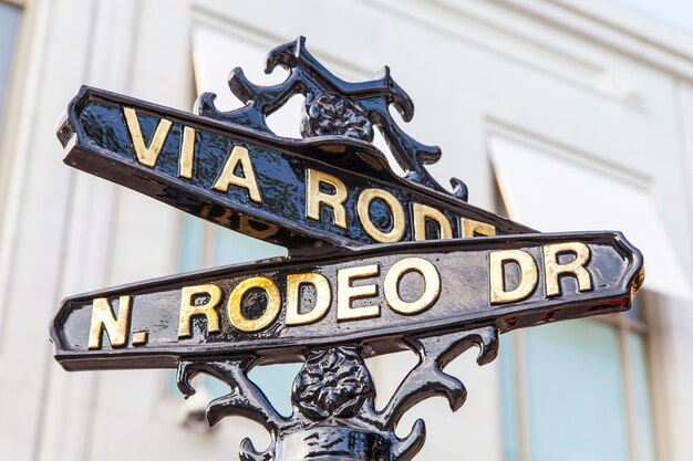 Beroemde steetsigh van Rodeo Dr in Los Angeles, het luxe blok