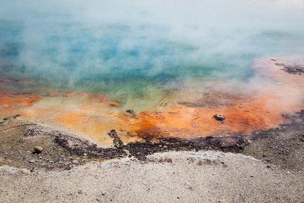 Beroemde thermale meer Champagne Pool in Wai-O-Tapu thermanl wonderland in Rotorua, Nieuw-Zeeland