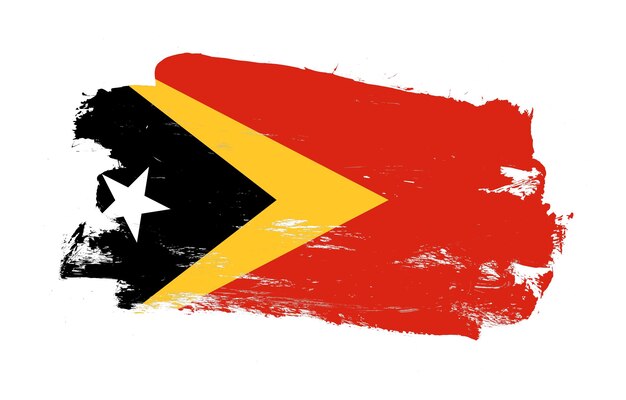 Beroerte penseel geschilderd noodlijdende vlag van Oost-timor op witte achtergrond