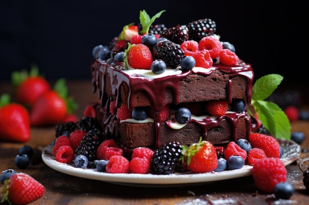 Berries on chocolate cake