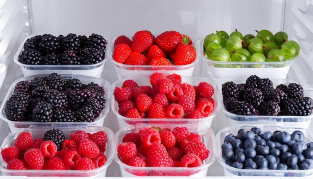 Photo berries in containers in the home refrigerator