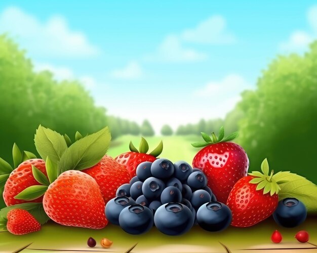 Berries Fruit with garden background