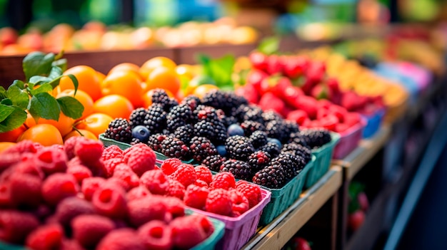 Berries and fruits at the market Selective focus Food