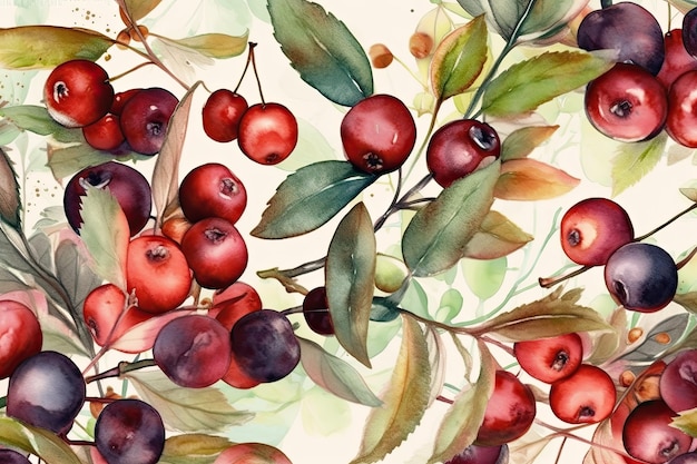 Berries and leaves on a white background