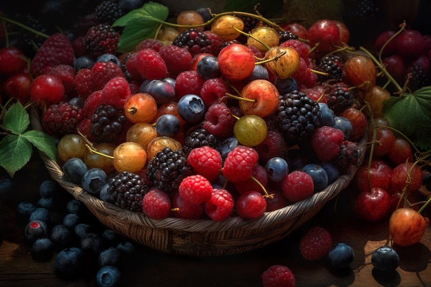 Berries overhead closeup colorful assorted mix generative ai