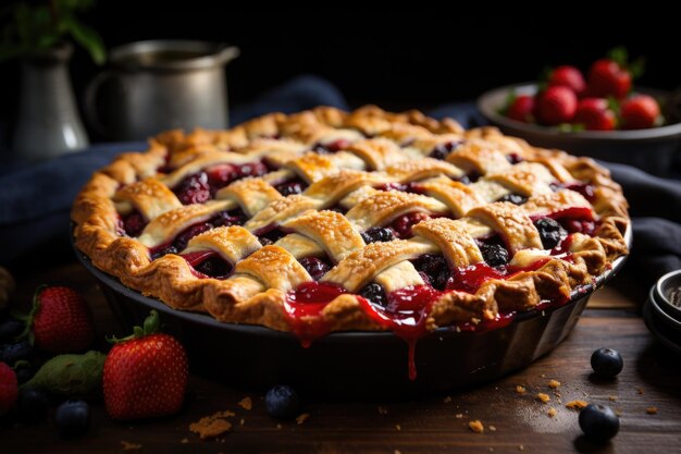 Фото Пирог с ягодами на тарелке на столе генеративный ии