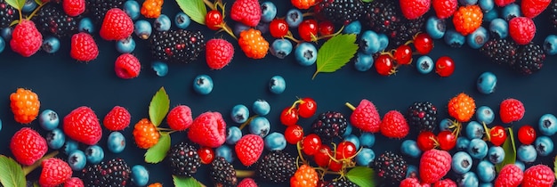 Berries raspberries blueberries and raspberries on dark background Generative AI