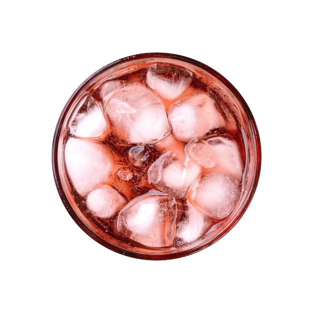 Berries soda in a glass with ice top view isolated over white background