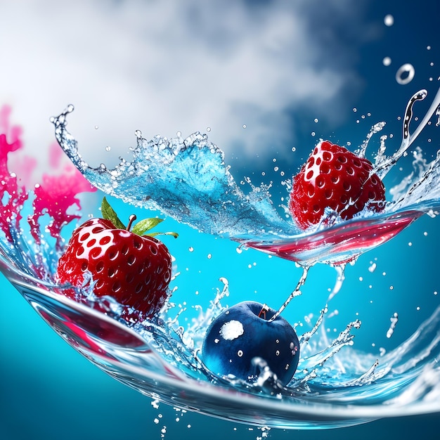 Berries in a splash of clear water natural background ai generated