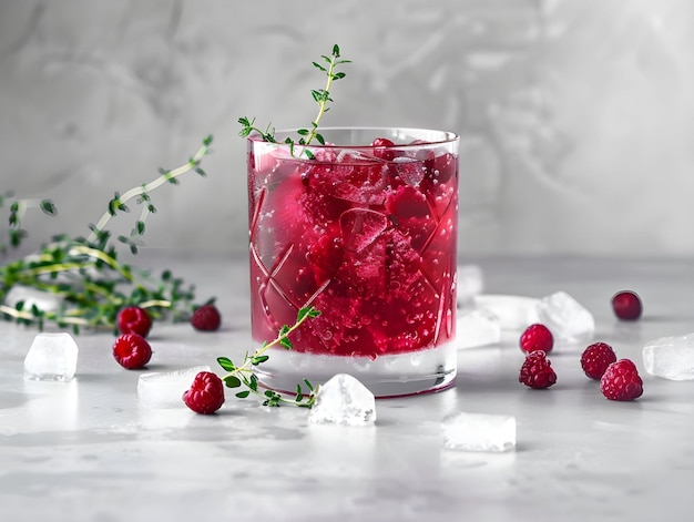 Berry cocktail garnished with ice and fruit Ai Generated