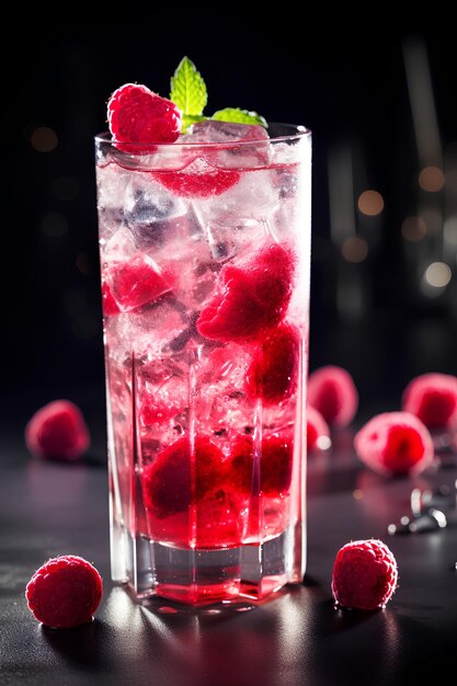 Berry cocktail of gin tonic in the high glass a little