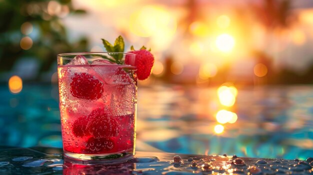 Berry Cocktail in het zwembad op het gouden uur