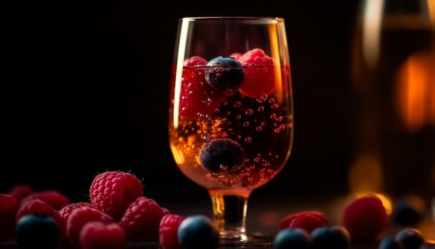 Berry cocktail with raspberry blueberry and gin generated by AI