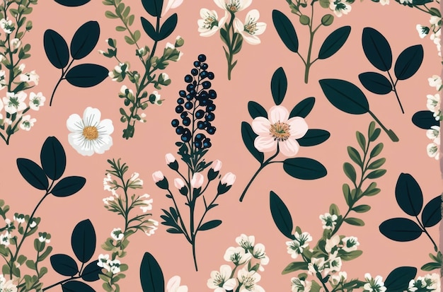 Photo berry and floral pattern on pink background