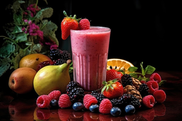 a berry and fruit smoothie fresh fruit juice as a vegan beverage or as part of a diet