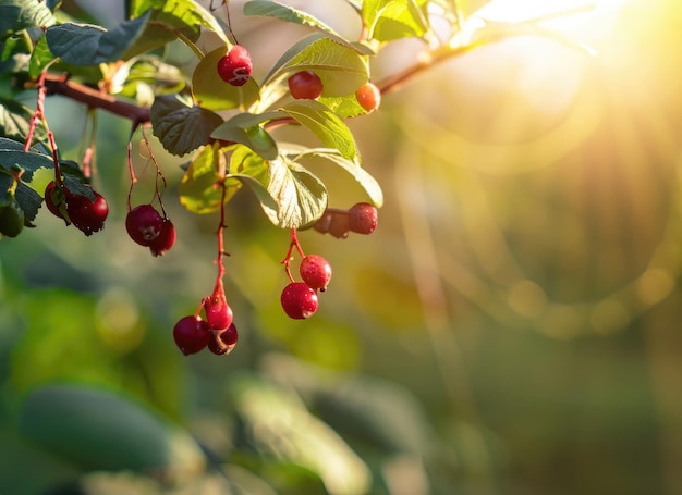 berry grows on a tree in the harvest garden on everning sun flare AI Generated