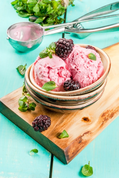 Berry ice cream in a small bowls