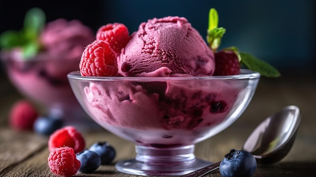 Berry ice cream with topping AI generated image