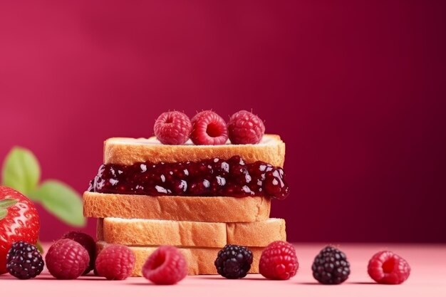 Berry jam toast background Generate Ai