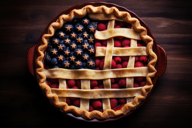 Berry mosaic delight National Pie Day celebrated with a delightful pie a berry mosaic arranged in homage to the stars and stripes of the American flag Pie with a berry mosaic