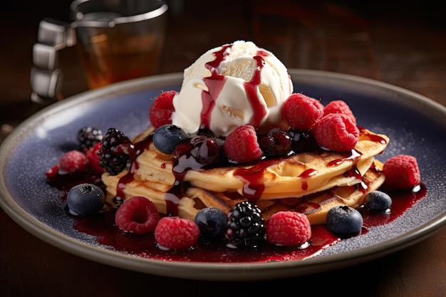 Berry Pancakes with Ice Cream As Topping
