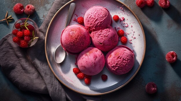 Berry refreshing ice cream scoops on plate