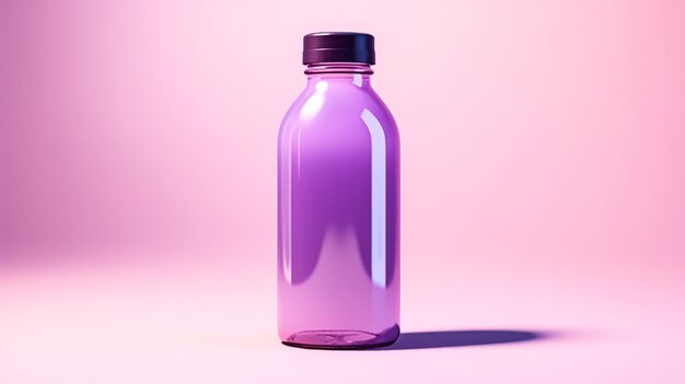 Photo berry smoothie in a bottle on a lush purple backdrop