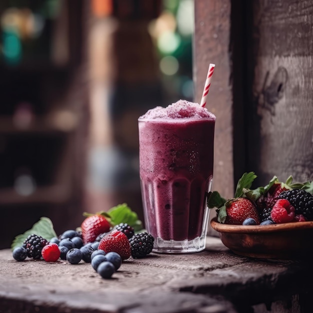 Berry Smoothie Op Steen In Rustieke Pub Generatieve AI