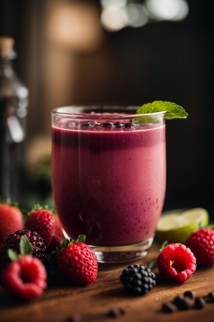 berry smoothie on a wooden table