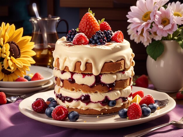 Berry Tiramisu on a plate summer dessert cake