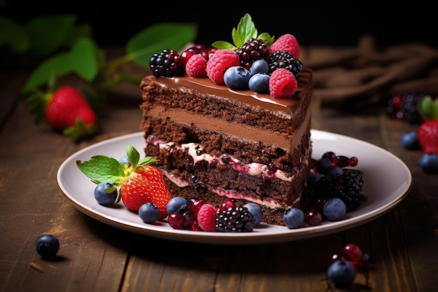 Berry topped chocolate cake